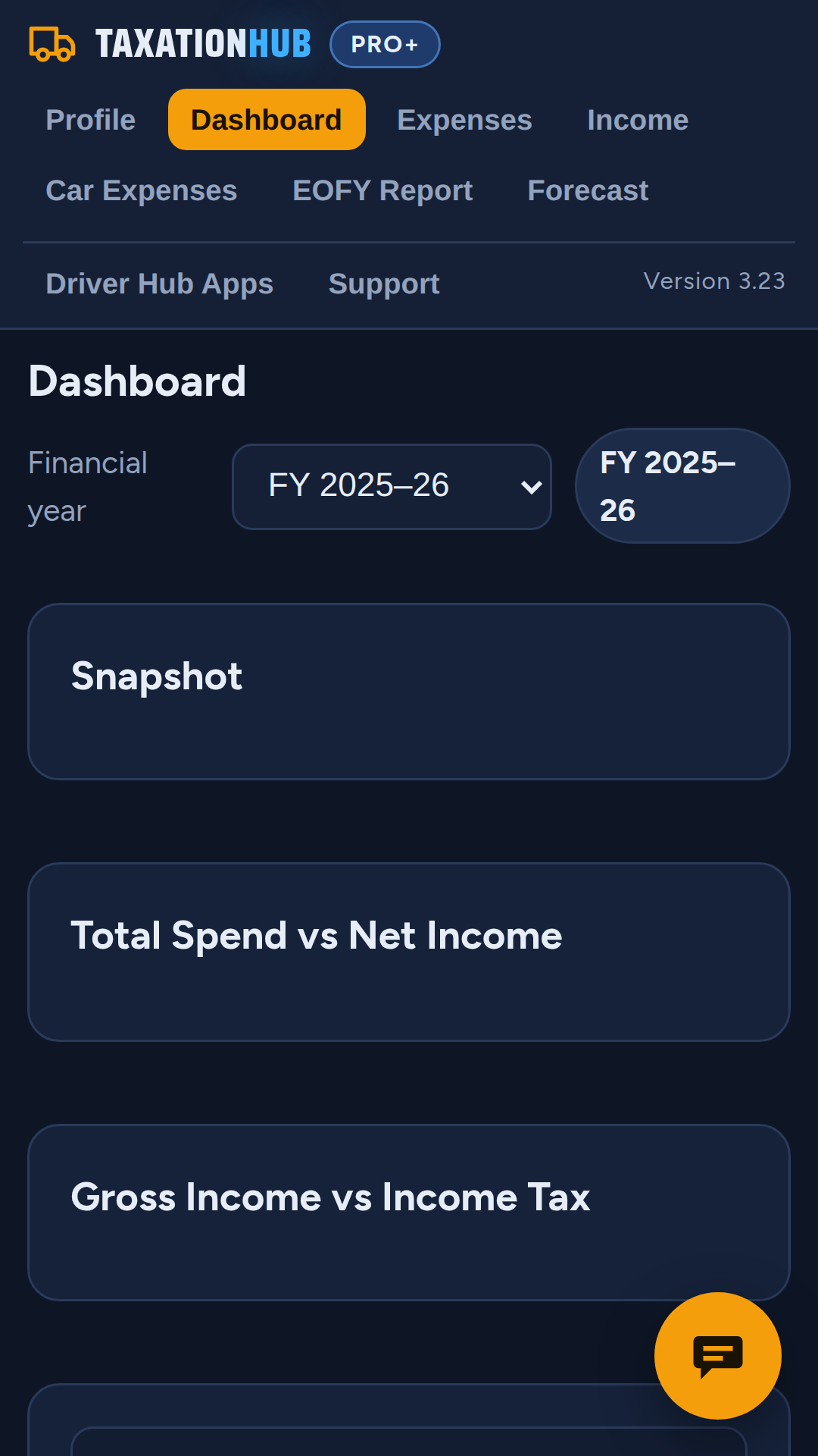 Taxation Hub dashboard